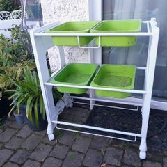 Storage unit on castors and 4 Ikea trofast boxes