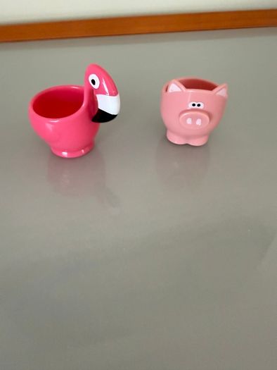 Flamingo and Pig childrens egg cups