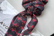 AVON Scrunchie with tail, black in red flowers,  NEW