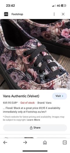 Brand New Floral Velvet Vans Size 5