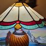 30.5 Inch Tall Large Art Deco Tiffany Style Table Lamp With Metal And Black Striped Amber Glass Stand  With Stained Glass Shade Image 3