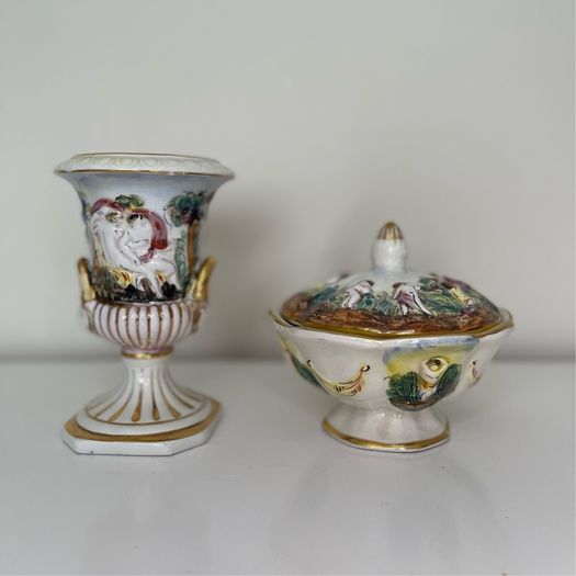 Vintage R. Capodimonte Italy Urn/Vase and Matching Lidded Sugar/Candy Dish