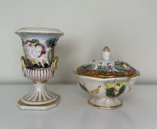 Vintage R. Capodimonte Italy Urn/Vase and Matching Lidded Sugar/Candy Dish