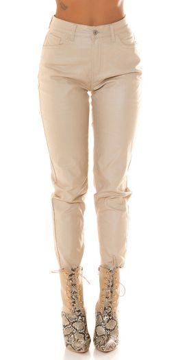 Highwaist Boyfriend Jeans in leather look CAPPUCCINO or beige size fits s sm ,m