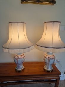 Large Pair of Vintage French Porcelaine de Limoges Drimmer Table Lamps 72cm