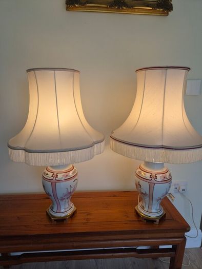 Large Pair of Vintage French Porcelaine de Limoges Drimmer Table Lamps 72cm