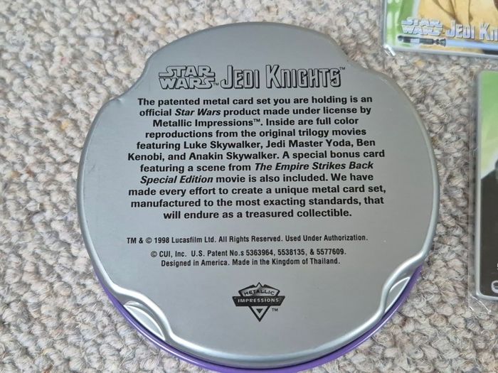 Star Wars Jedi Knights Metal Tin with 5 Metal Card Set 1998 Lucasfilm