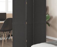 Room Divider 3 Panels Black Solid Wood Paulownia