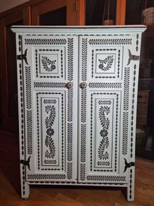 Bone Inlay Stenciled Cabinet