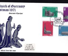 1971 Guernsey Christmas, Guernsey Churches Commemorative  Stamp First Day Cover (FDC)