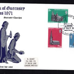 1971 Guernsey Christmas, Guernsey Churches Commemorative  Stamp First Day Cover (FDC)