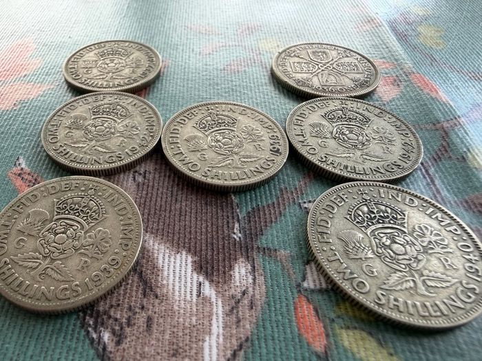 7 50% Two Shilling Coins GB