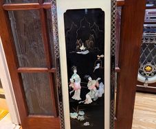 Vintage Chinese Black Lacquer Mother of Pearl Wall Panel
