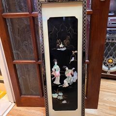 Vintage Chinese Black Lacquer Mother of Pearl Wall Panel