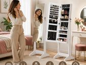White Freestanding Jewellery Cabinet with Full-Length Mirror & Lockable Storage