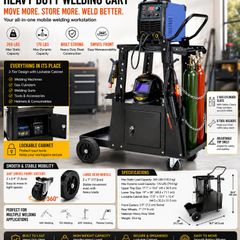 Heavy Duty Welding Cart with Lockable Cabinet and Gas Cylinder Storage