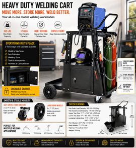 Heavy Duty Welding Cart with Lockable Cabinet and Gas Cylinder Storage