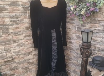 Vintage 80s black velvet ruffle dress size XS or Small postage included