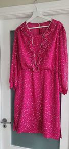 Vintage Hot Pink with Gold metallic Floral Dots Sz 12 UK