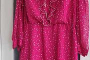 Vintage Hot Pink with Gold metallic Floral Dots Sz 12 UK