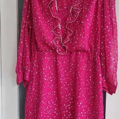 Vintage Hot Pink with Gold metallic Floral Dots Sz 12 UK