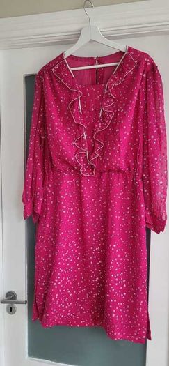Vintage Hot Pink with Gold metallic Floral Dots Sz 12 UK