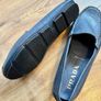 Prada Navy Blue Textured Leather Loafers Image 4