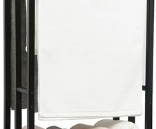 Free Standing Towel Rail, Towel Stand with 2 Storage Shelves, 3 Tier Towel Rack Free Standing, Freestanding Towel Rail for Bathroom & Bedroom, Black