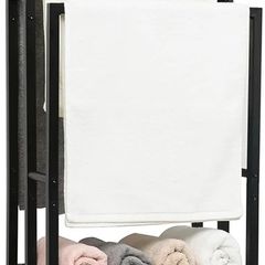 Free Standing Towel Rail, Towel Stand with 2 Storage Shelves, 3 Tier Towel Rack Free Standing, Freestanding Towel Rail for Bathroom & Bedroom, Black