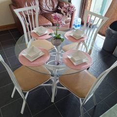 Beautifully Refurbished Glass-Top Dining Set & 4 Chairs
