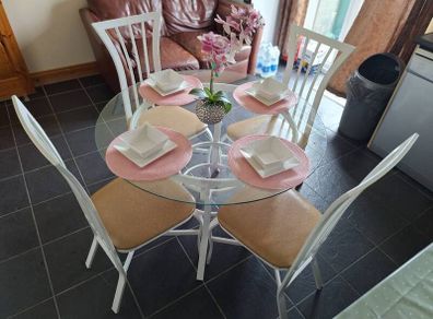 Beautifully Refurbished Glass-Top Dining Set & 4 Chairs