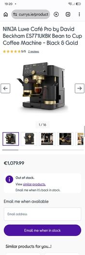 Ninja Luxe Cafe Pro By David Beckham Bean To Cup Coffee Machine Black ...