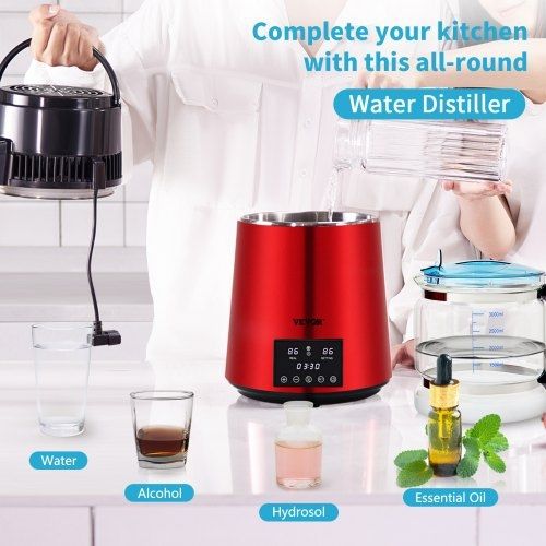 Water Distiller, 1 L/H, 4L Distilled Water Maker with 0-99 H Timing, 750W Countertop Water Purifier with Dual Temp Display