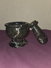 Black Zebra Marble Mortar and Pestle