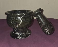 Black Zebra Marble Mortar and Pestle