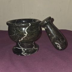 Black Zebra Marble Mortar and Pestle