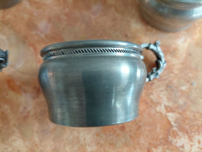 Antique Seltmann Weiden Bavaria set of 6 espresso cups with pewter holders