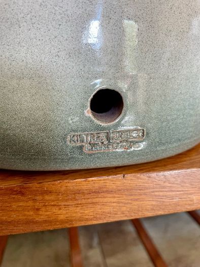 Handcrafted Kiltrea Bridge Pottery Stoneware Onion Crock Smooth Sage Green Glaze Embossed Onion Crock