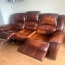 Real leather suite comprising a 3-seater sofa and two matching armchairs. Reclining functions are fully working. No tears  to the leather. Free to collect. Image 6