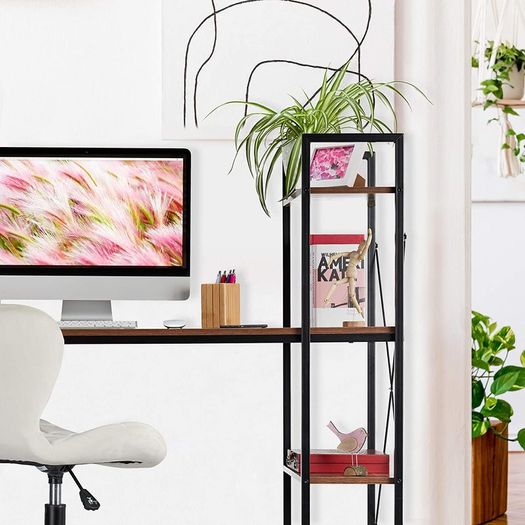 _Desk, combination with shelf, 4 storage compartments, for youth rooms & office, HBT: 121x120x62cm, brown / black 121 x 120 x 62 cm