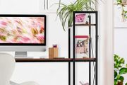 _Desk, combination with shelf, 4 storage compartments, for youth rooms &amp; office, HBT: 121x120x62cm, brown / black 121 x 120 x 62 cm