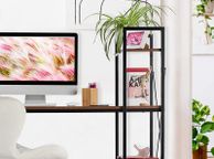main image for ad _Desk, combination with shelf, 4 storage compartments, for youth rooms &amp; office, HBT: 121x120x62cm, brown / black 121 x 120 x 62 cm