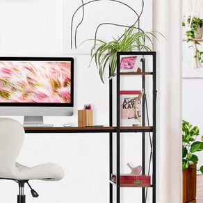 _Desk, combination with shelf, 4 storage compartments, for youth rooms & office, HBT: 121x120x62cm, brown / black 121 x 120 x 62 cm