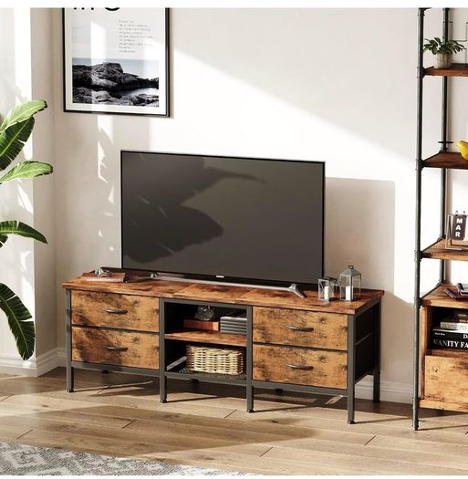 TV Stand with Storage, TV Table 55 Inch with Drawers for 60 65 Inch TV, TV Console Table, TV Bench for Living Room, Bedroom(Brown,55 Inch)