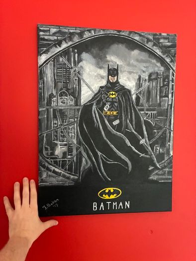 Large Handmade Batman Canvas Painting - One of a Kind and Signed