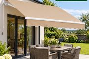 Manual Retractable Awning, 10 x 8 ft Outdoor Patio Awning Retractable Sun Shade, Water-Resistant Polyester Patio Door Window Awning Sunshade Shelter with Crank Handle for Backyard, Balcony