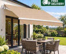 Manual Retractable Awning, 10 x 8 ft Outdoor Patio Awning Retractable Sun Shade, Water-Resistant Polyester Patio Door Window Awning Sunshade Shelter with Crank Handle for Backyard, Balcony