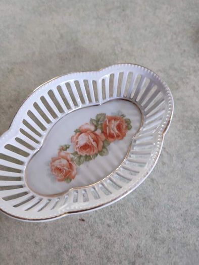 SET OF 2 Bavaria Schumann reticulated tray or dish hand painted floral pattern perfect dresser dish