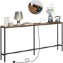 Console Table with Power Outlet, 180 cm Narrow Sofa Table, Industrial Entryway Table with USB Ports, Behind Couch Table for Entryway, Hallway, Foyer, Living Room, Rustic Brown Image 4