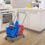 Washing Cart Professional Cleaning Cart Jaw Press 2 Buckets 25 L 73L x 45W x 92H cm Plastic Gray Blue Red Image 3